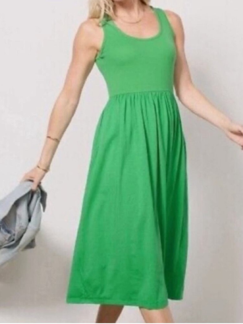 Sundry Mixed Media Tank Summer Dress, MIDI in Green | Size Small
